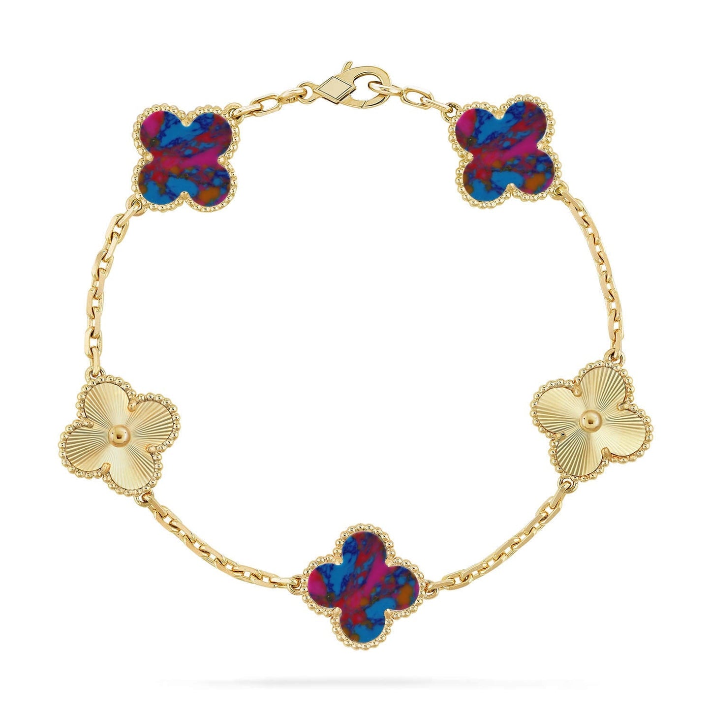 [Garvey]LUCKY CLOVER 5-MOTIF BRACELET - MULTI-GEM COLLECTION