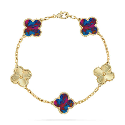 [Garvey]LUCKY CLOVER 5-MOTIF BRACELET - MULTI-GEM COLLECTION