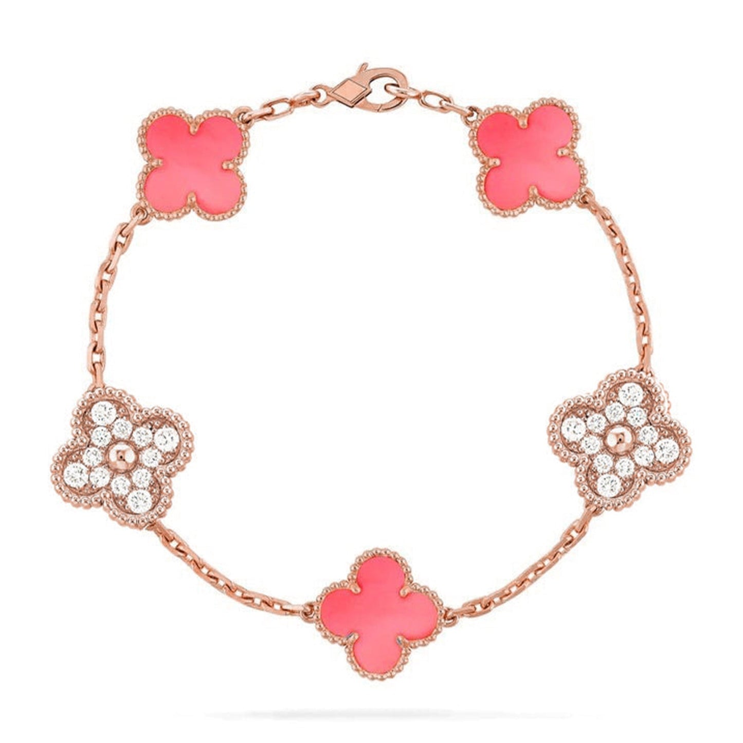 [Garvey]LUCKY CLOVER 5-MOTIF BRACELET - PINK MOTHER-OF-PEARL COLLECTION