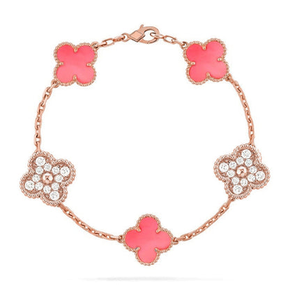 [Garvey]LUCKY CLOVER 5-MOTIF BRACELET - PINK MOTHER-OF-PEARL COLLECTION