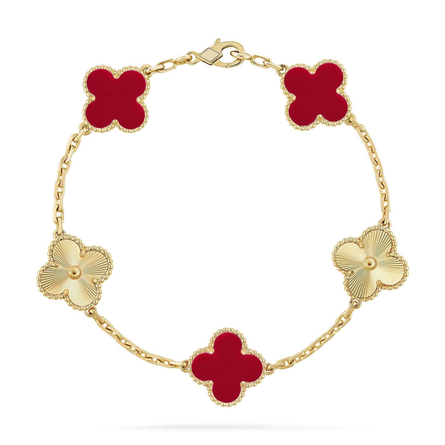 [Garvey]LUCKY CLOVER 5-MOTIF BRACELET - RED CARNELIAN COLLECTION