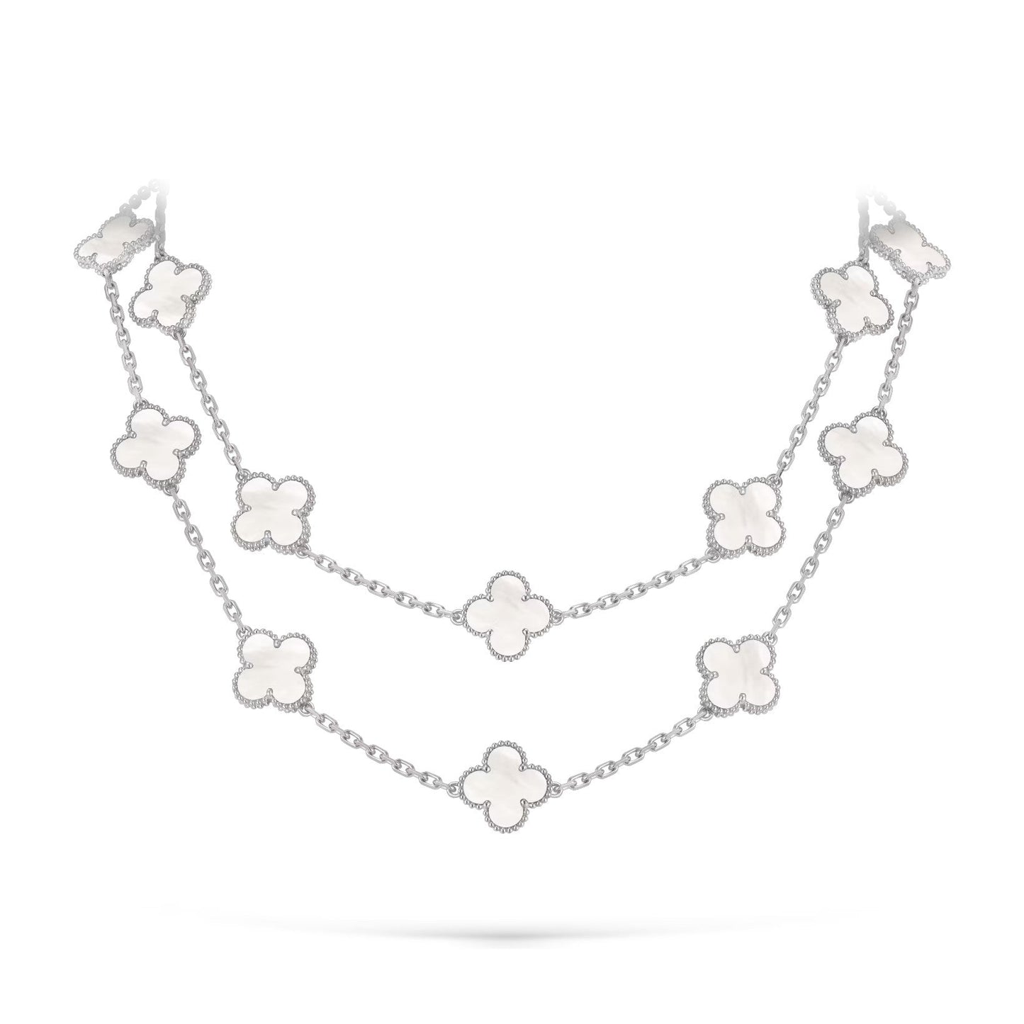 [Garvey]CLASSIC 20-MOTIF LUCKY CLOVER LONG NECKLACE WHITE GOLD COLLECTION