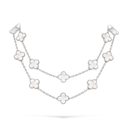 [Garvey]CLASSIC 20-MOTIF LUCKY CLOVER LONG NECKLACE WHITE GOLD COLLECTION
