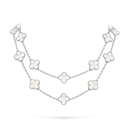 [Garvey]CLASSIC 20-MOTIF LUCKY CLOVER LONG NECKLACE WHITE GOLD COLLECTION