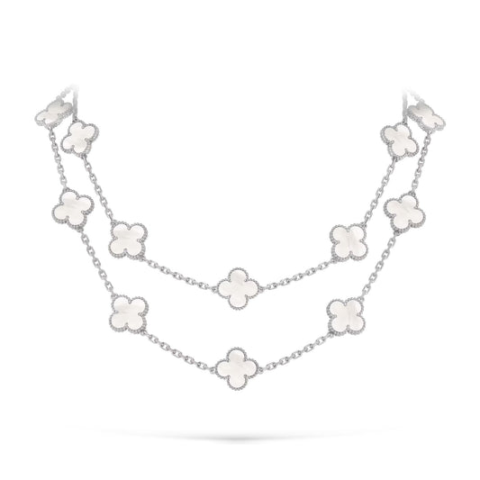 [Garvey]CLASSIC 20-MOTIF LUCKY CLOVER LONG NECKLACE WHITE GOLD COLLECTION