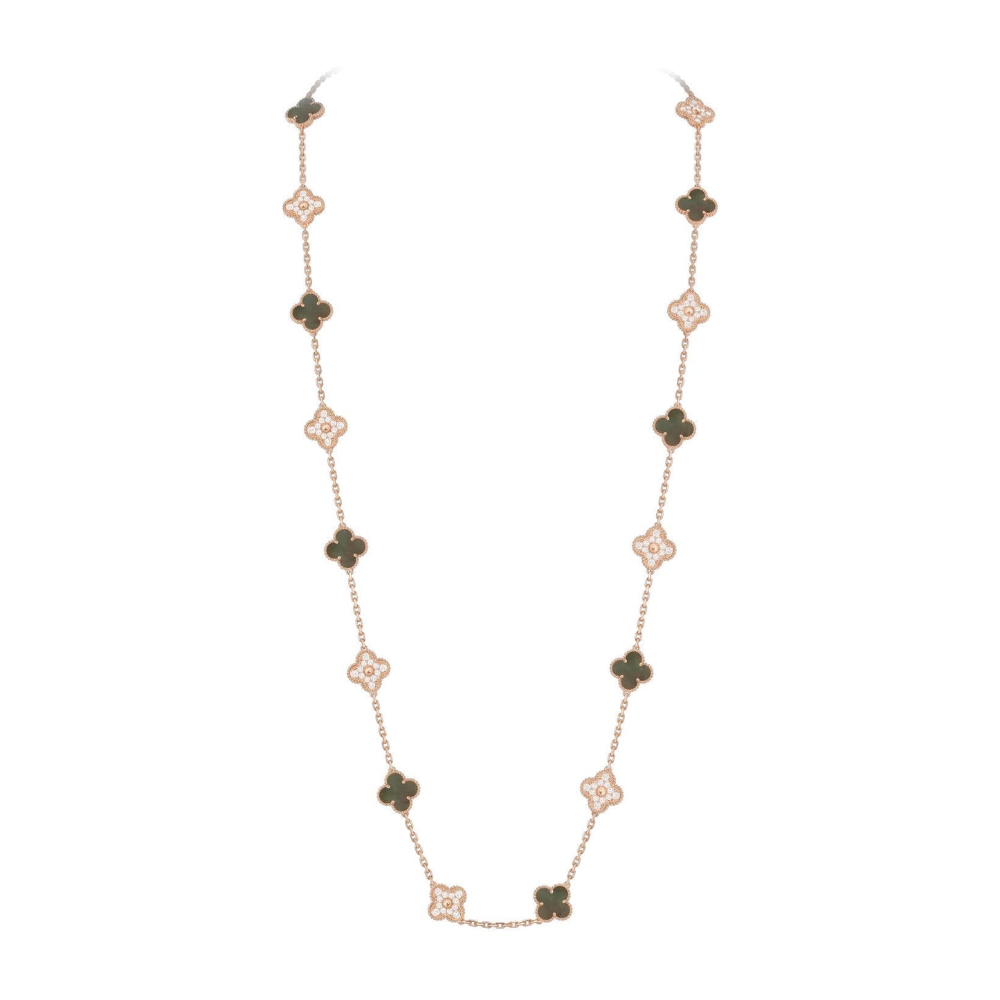 [Garvey]CLASSIC 20-MOTIF LUCKY CLOVER LONG NECKLACE ROSE GOLD COLLECTION