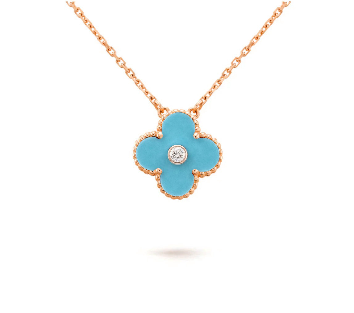 [Garvey]15MM CLOVER FLOWER DIAMOND PENDANT NECKLACE COLLECTION