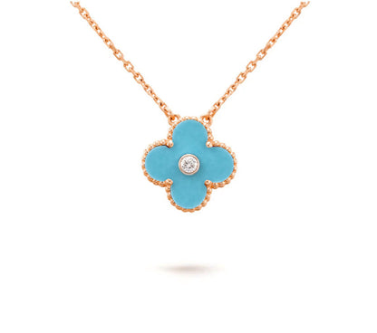 [Garvey]15MM CLOVER FLOWER DIAMOND PENDANT NECKLACE COLLECTION