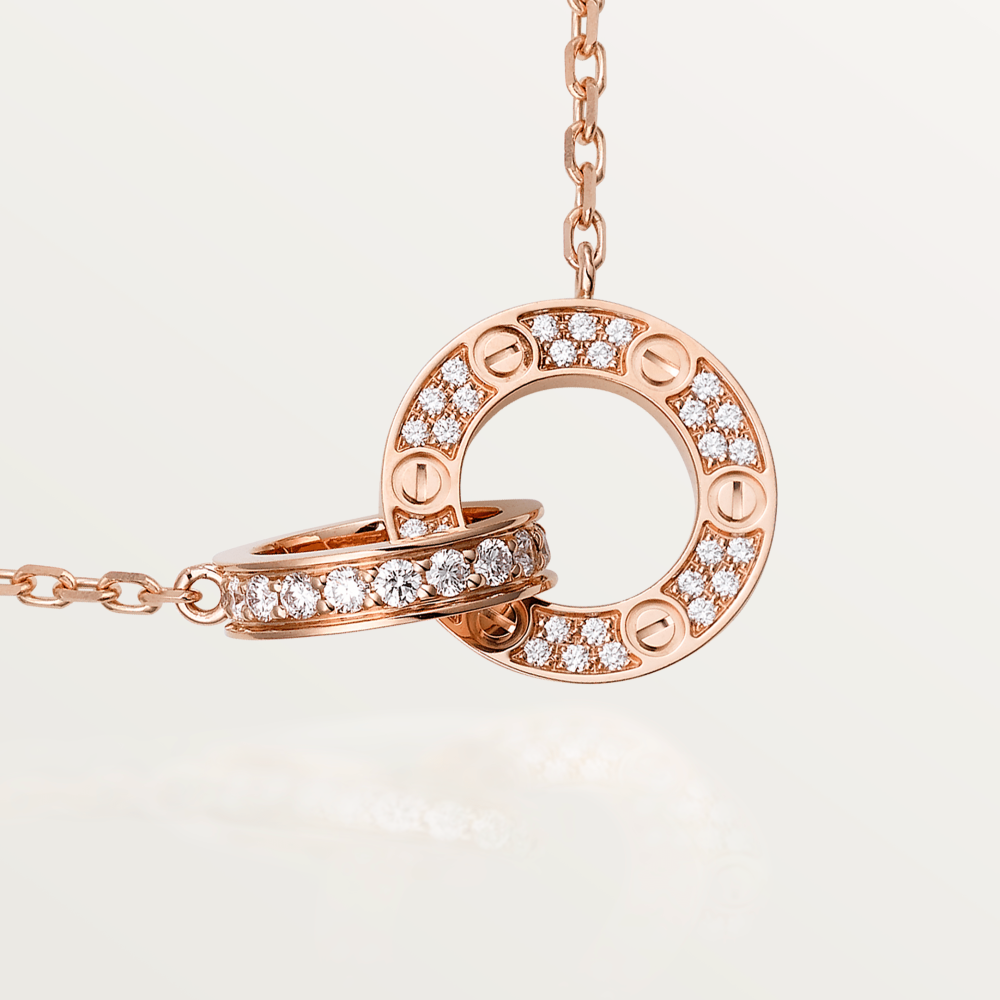 [Garvey ]LOVE 7.6MM NECKLACE ROSE GOLD AND SILVER  FULL DIAMOND