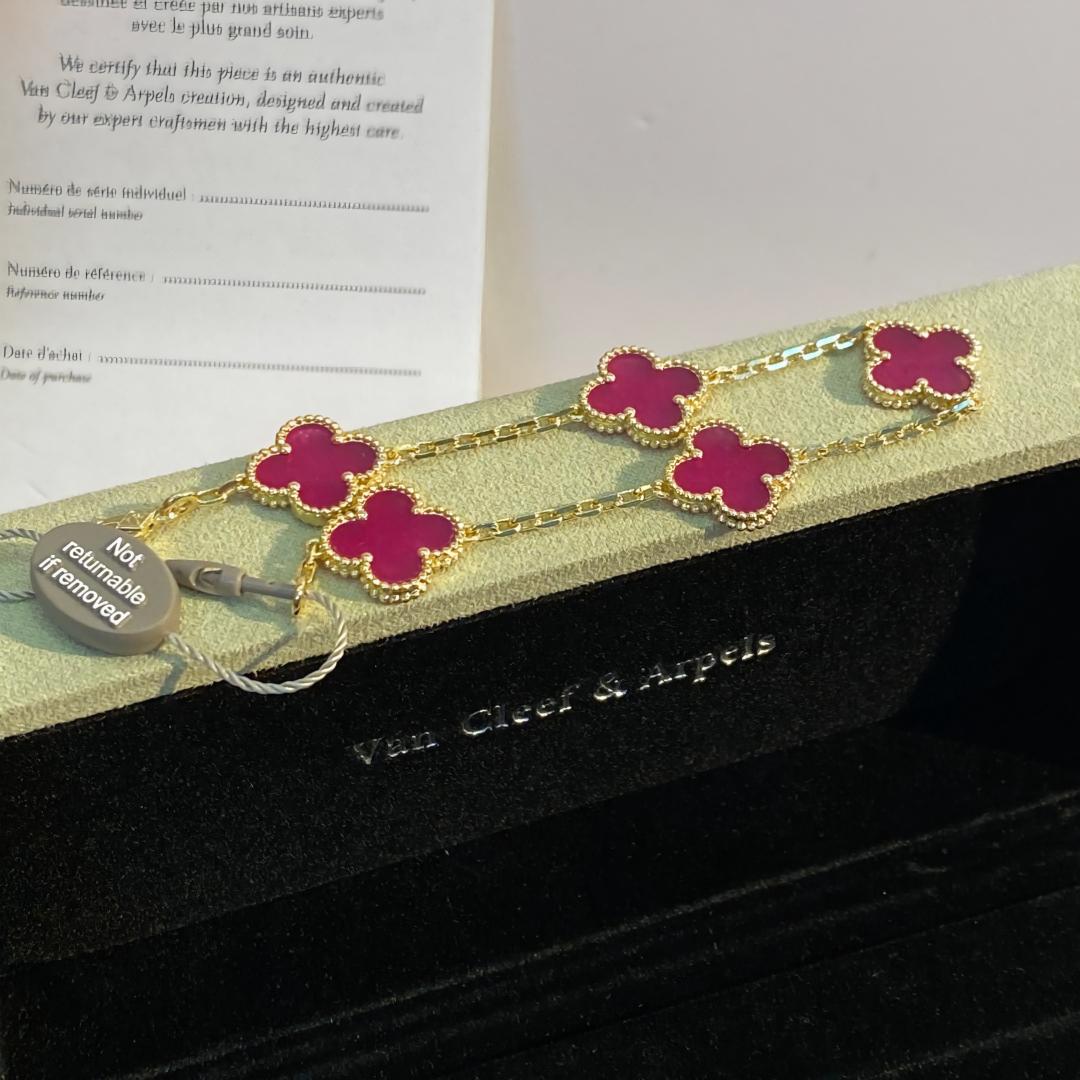 [Garvey]NEW CLOVER 5 MOTIFS PINK ENAMEL BRACELET