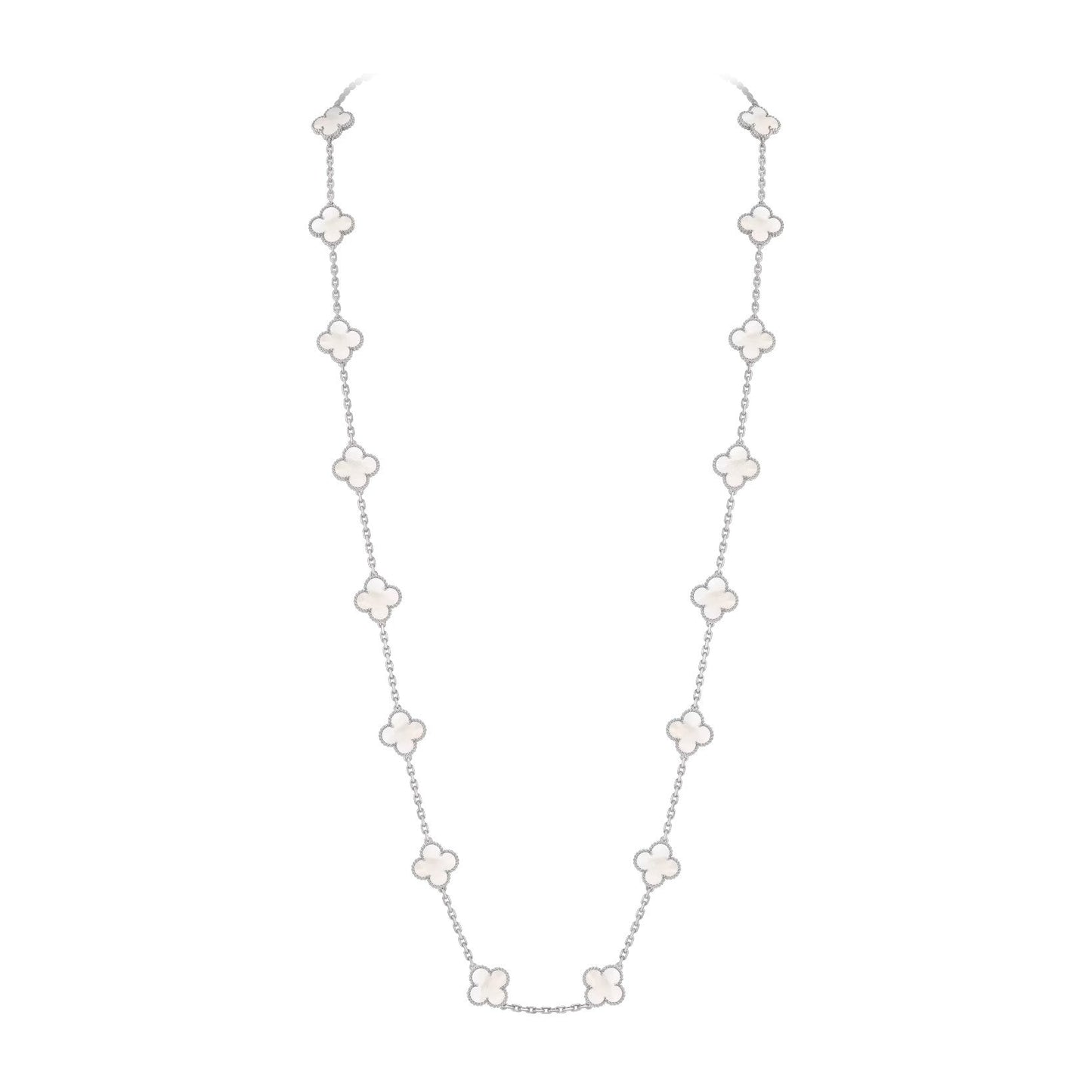 [Garvey]CLASSIC 20-MOTIF LUCKY CLOVER LONG NECKLACE WHITE GOLD COLLECTION