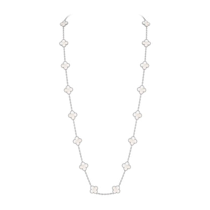 [Garvey]CLASSIC 20-MOTIF LUCKY CLOVER LONG NECKLACE WHITE GOLD COLLECTION