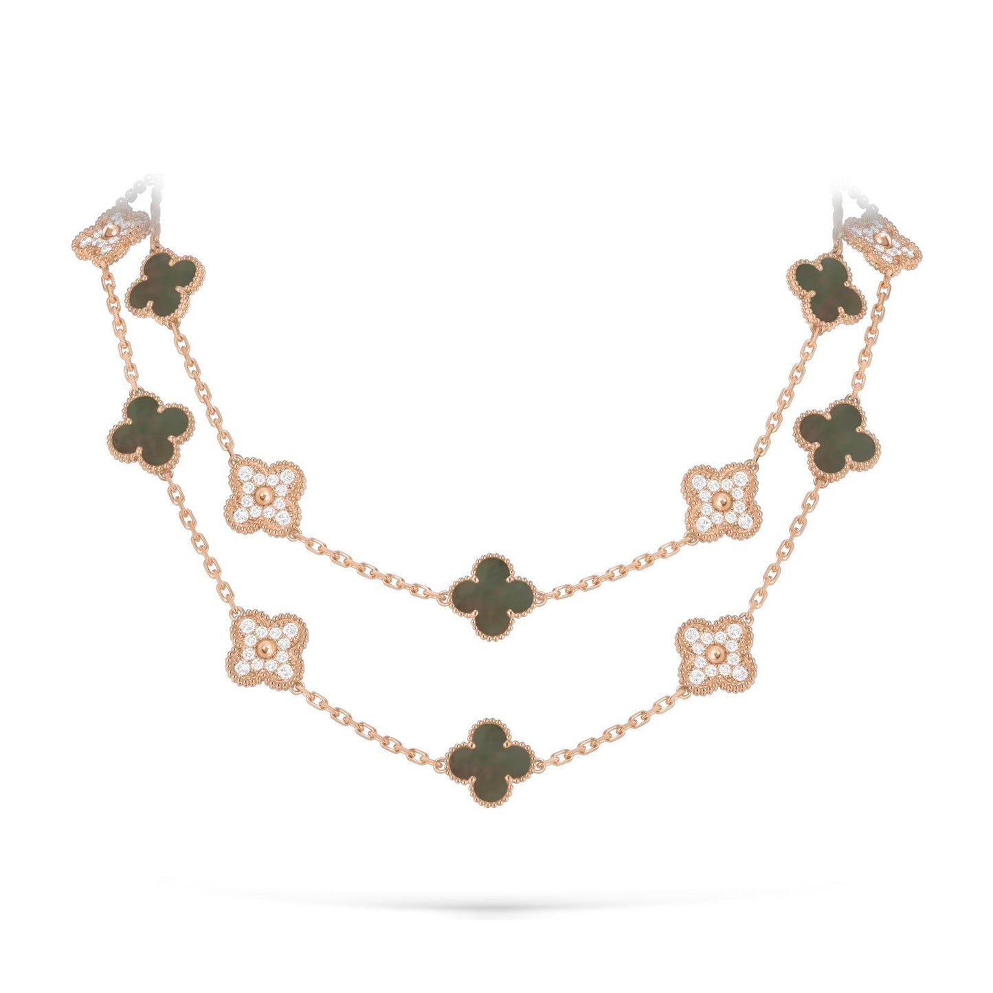 [Garvey]CLASSIC 20-MOTIF LUCKY CLOVER LONG NECKLACE ROSE GOLD COLLECTION