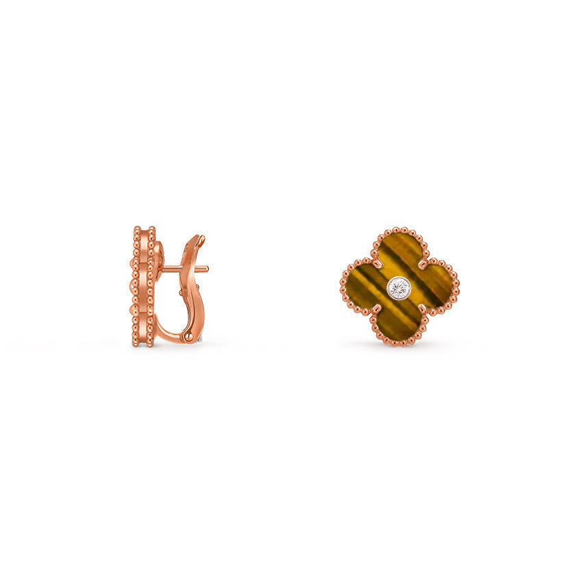 [Garvey]15MM CLOVER FLOWER STUD EARRINGS DIAMOND-ROSE GOLD COLLECTION