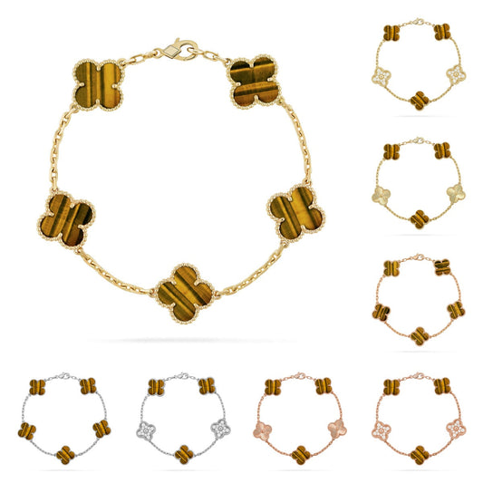 [Garvey]LUCKY CLOVER 5-MOTIF BRACELET -  TIGER’S EYE COLLECTION