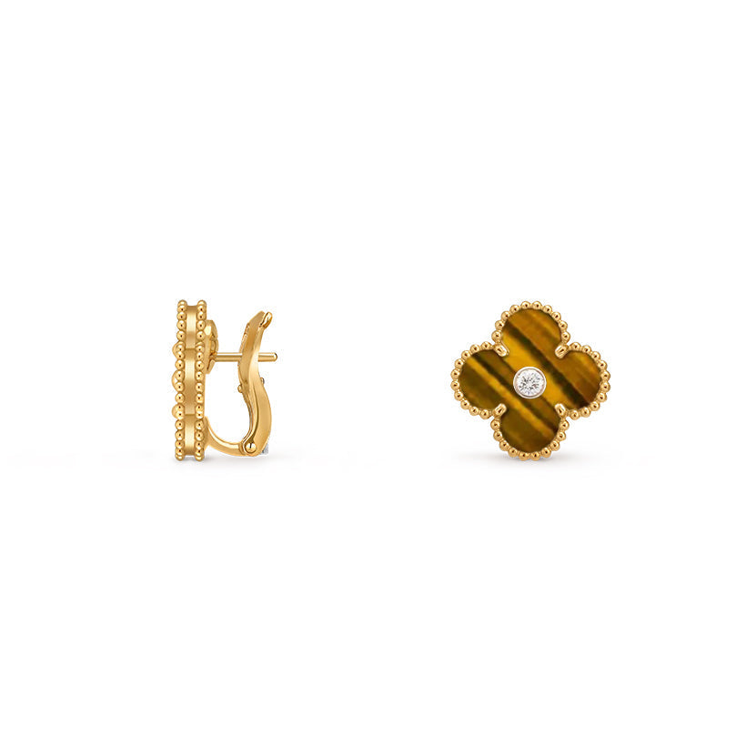 [Garvey]15MM CLOVER FLOWER STUD EARRINGS DIAMOND-GOLD COLLECTION