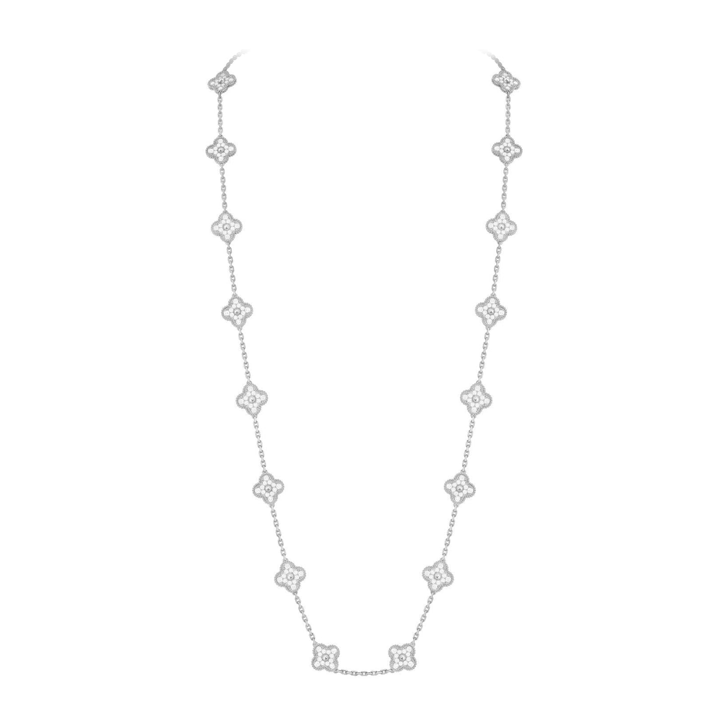 [Garvey]CLASSIC 20-MOTIF LUCKY CLOVER LONG NECKLACE WHITE GOLD COLLECTION