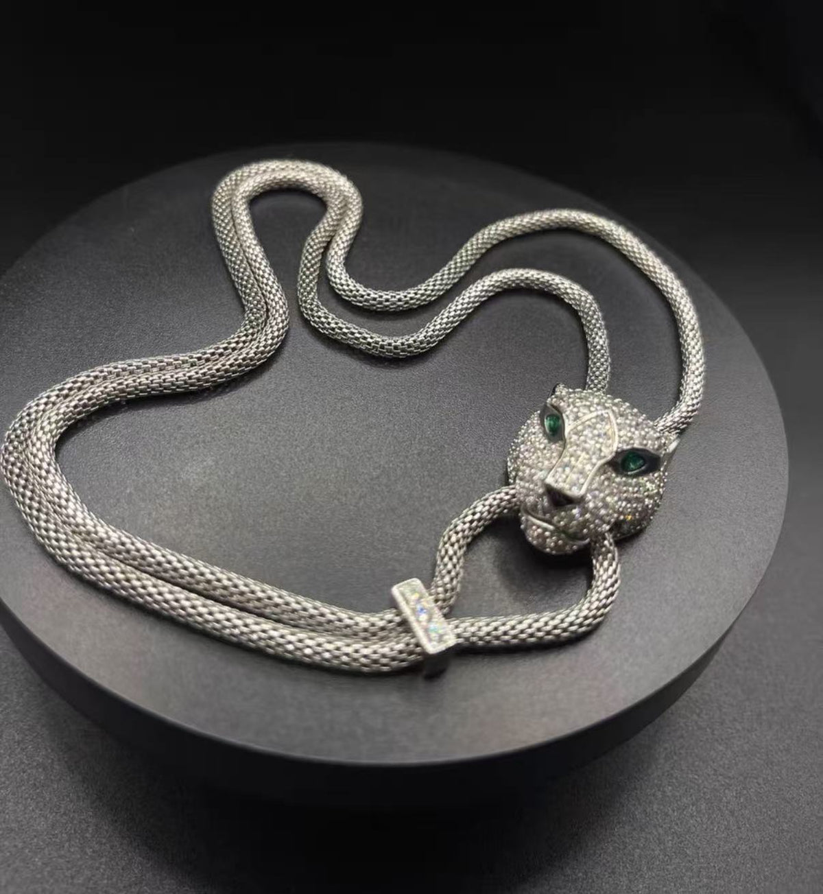 [Garvey]PANTHER FULL DIAMOND CLASSIC THREE-TONE CLAVICLE NECKLACE