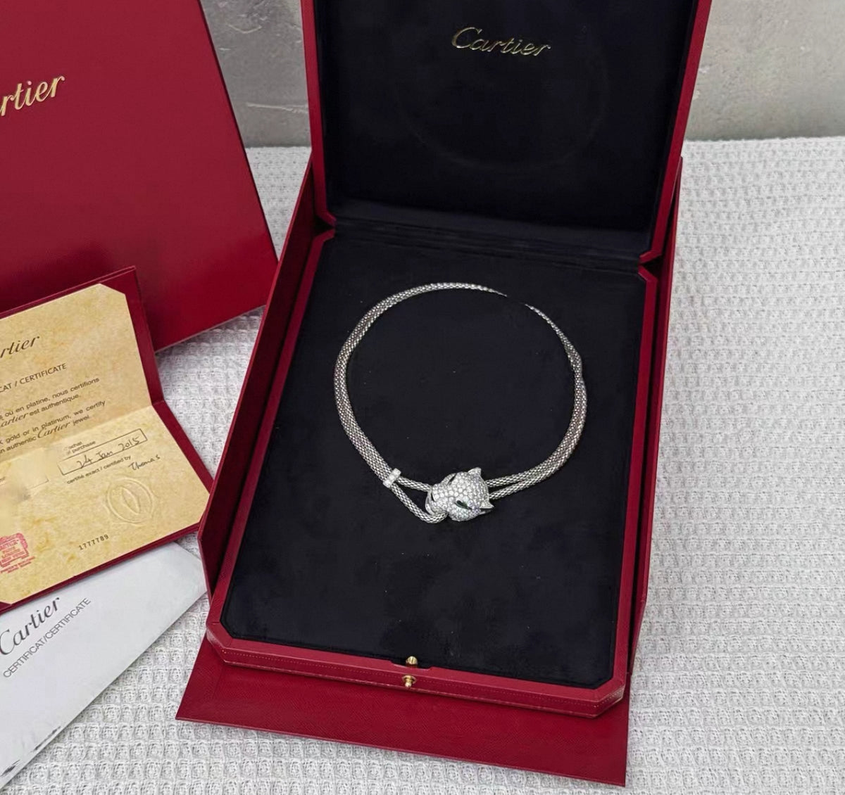[Garvey]PANTHER FULL DIAMOND CLASSIC THREE-TONE CLAVICLE NECKLACE