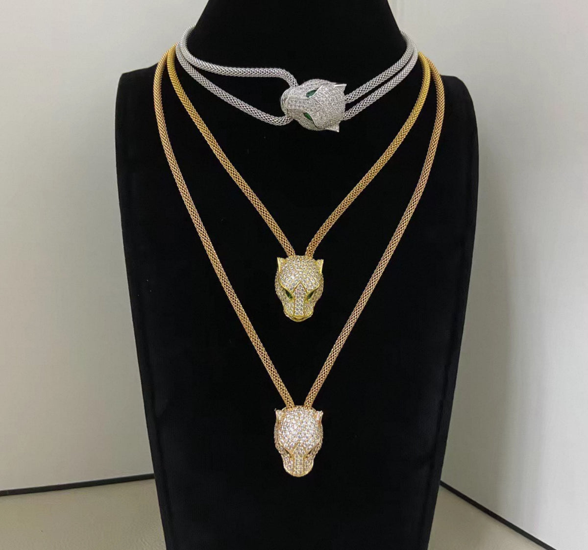 [Garvey]PANTHER FULL DIAMOND CLASSIC THREE-TONE CLAVICLE NECKLACE