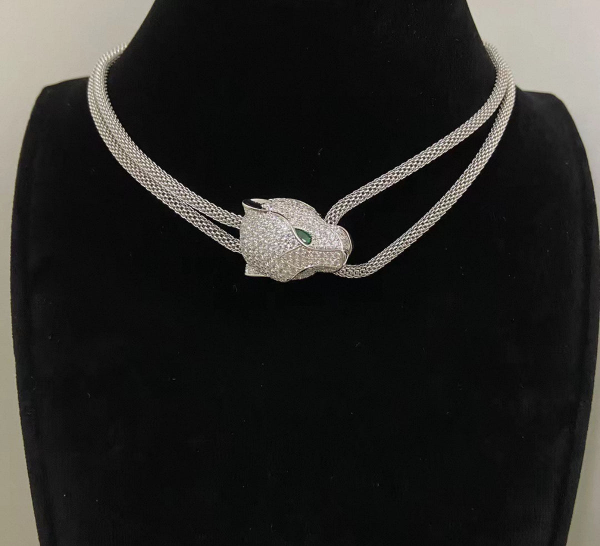 [Garvey]PANTHER FULL DIAMOND CLASSIC THREE-TONE CLAVICLE NECKLACE