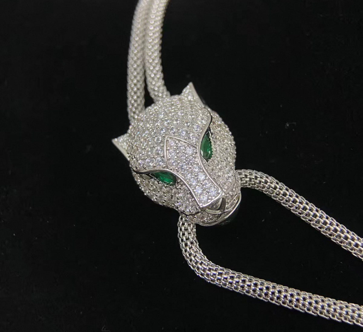 [Garvey]PANTHER FULL DIAMOND CLASSIC THREE-TONE CLAVICLE NECKLACE