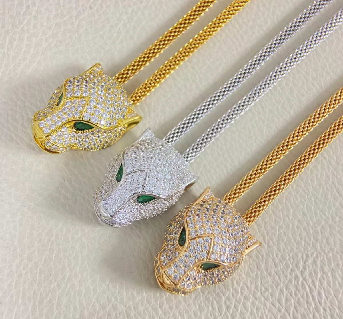 [Garvey]PANTHER FULL DIAMOND CLASSIC THREE-TONE CLAVICLE NECKLACE