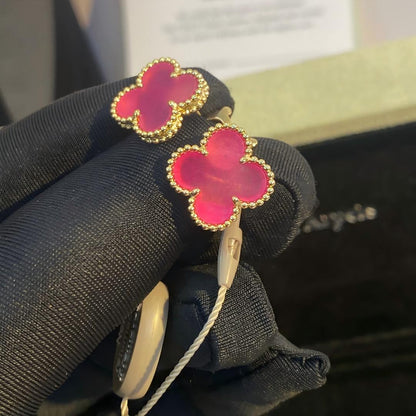 [Garvey]NEW CLOVER 15MM PINK ENAMEL STUD EARRINGS