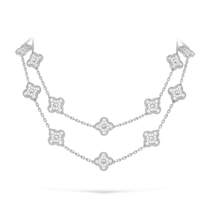 [Garvey]CLASSIC 20-MOTIF LUCKY CLOVER LONG NECKLACE WHITE GOLD COLLECTION