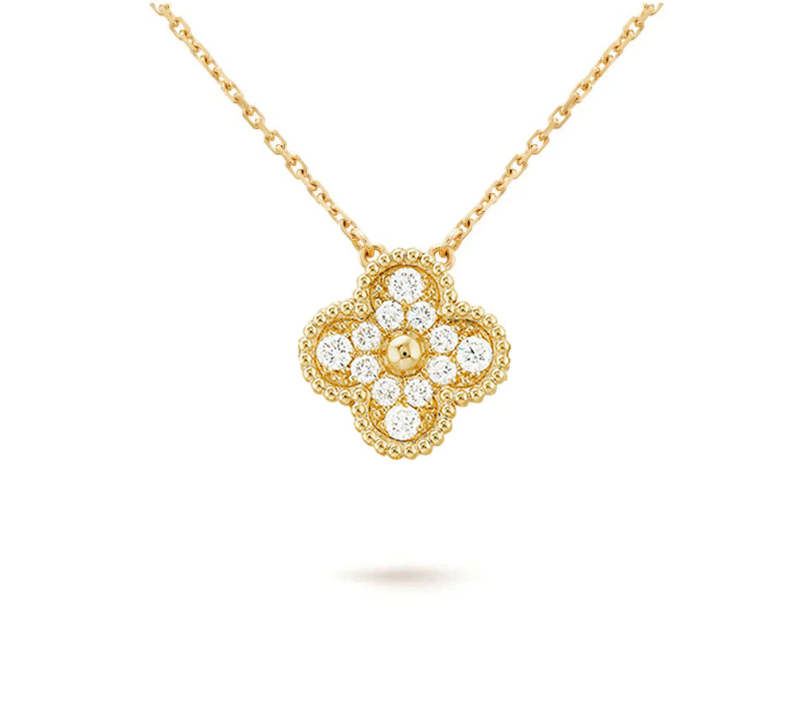 [Garvey]15MM CLOVER FLOWER DIAMOND PENDANT NECKLACE COLLECTION