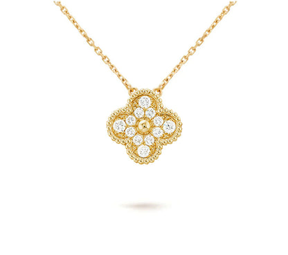 [Garvey]15MM CLOVER FLOWER DIAMOND PENDANT NECKLACE COLLECTION