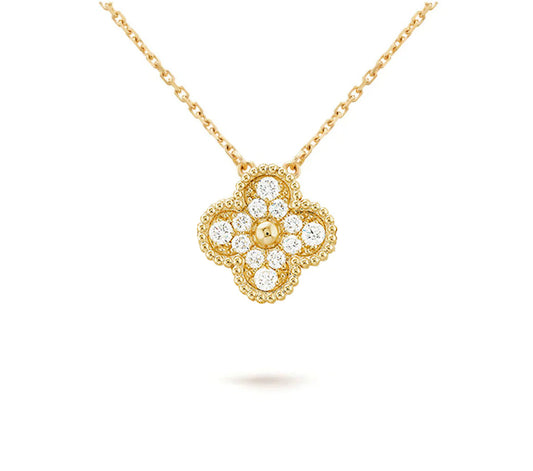 [Garvey]15MM CLOVER FLOWER DIAMOND PENDANT NECKLACE COLLECTION