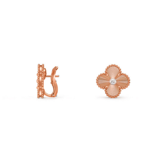 [Garvey]15MM CLOVER FLOWER STUD EARRINGS DIAMOND-ROSE GOLD COLLECTION