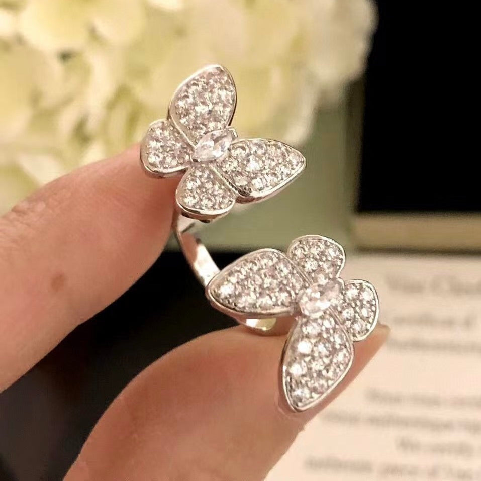 [Garvey ]TWIN SILVER BUTTERFLY DIAMOND RING