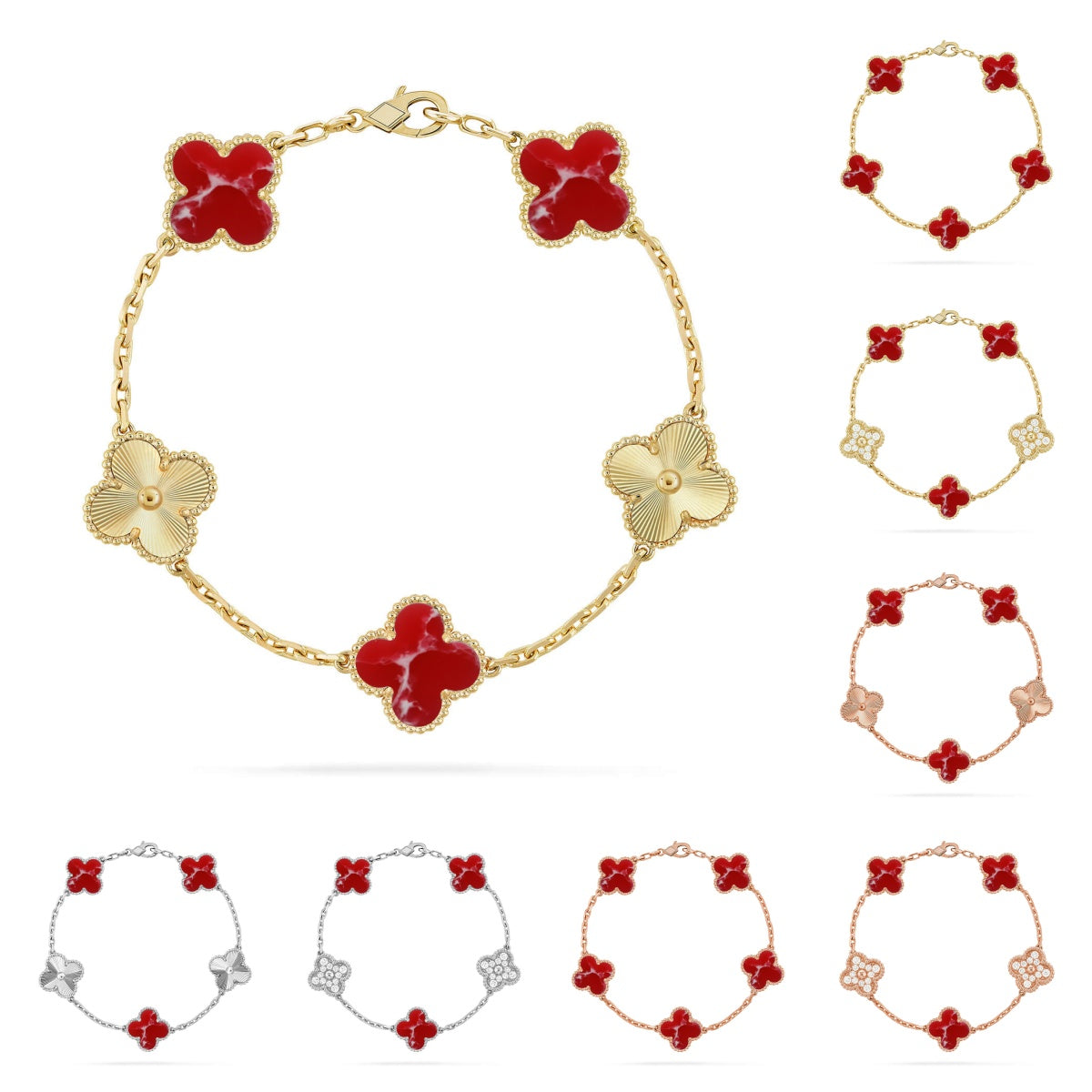[Garvey]LUCKY CLOVER 5-MOTIF BRACELET - RED LARIMAR COLLECTION