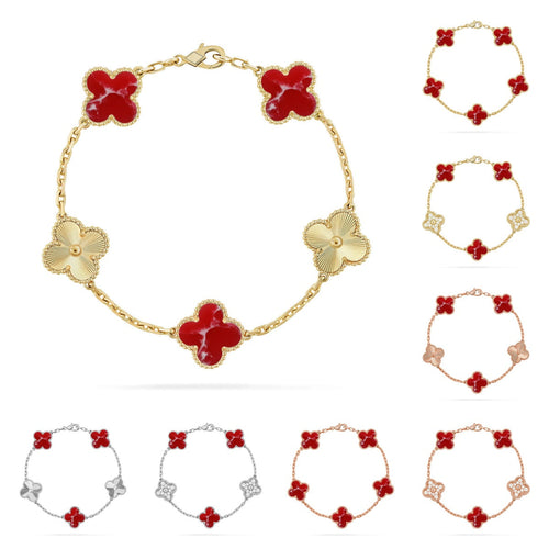 [Garvey]LUCKY CLOVER 5-MOTIF BRACELET - RED LARIMAR COLLECTION