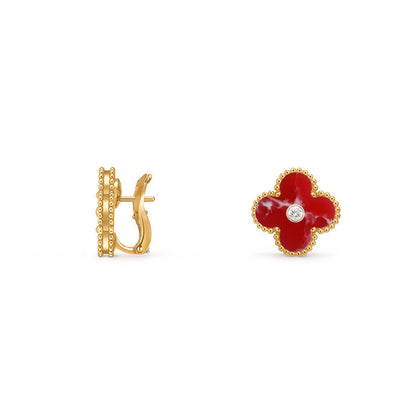 [Garvey]15MM CLOVER FLOWER STUD EARRINGS DIAMOND-GOLD COLLECTION