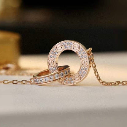 [Garvey ]LOVE 7.6MM NECKLACE ROSE GOLD AND SILVER  FULL DIAMOND