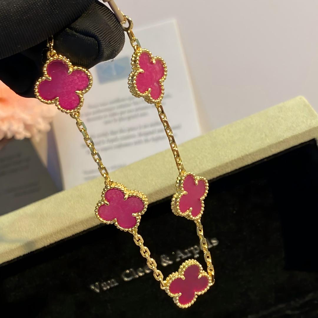 [Garvey]NEW CLOVER 5 MOTIFS PINK ENAMEL BRACELET