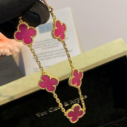 [Garvey]NEW CLOVER 5 MOTIFS PINK ENAMEL BRACELET