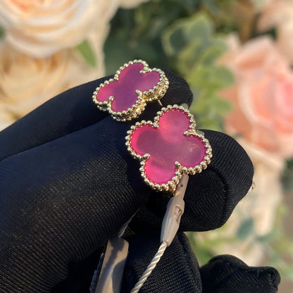 [Garvey]NEW CLOVER 15MM PINK ENAMEL STUD EARRINGS