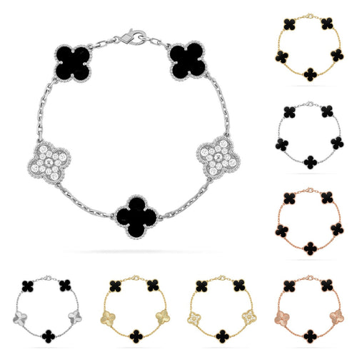 [Garvey]LUCKY CLOVER 5-MOTIF BRACELET - BLACK OXNY COLLECTION