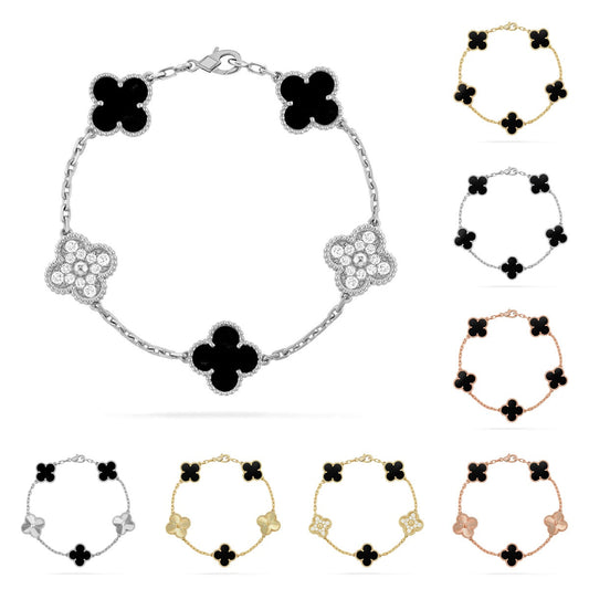 [Garvey]LUCKY CLOVER 5-MOTIF BRACELET - BLACK OXNY COLLECTION