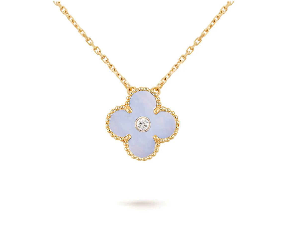 [Garvey]15MM CLOVER FLOWER DIAMOND PENDANT NECKLACE COLLECTION