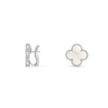 [Garvey]15MM CLOVER FLOWER STUD EARRINGS WHITE GOLD COLLECTION