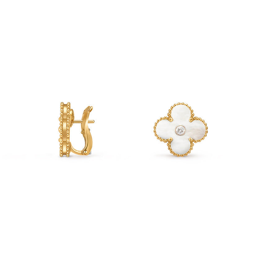 [Garvey]15MM CLOVER FLOWER STUD EARRINGS DIAMOND-GOLD COLLECTION