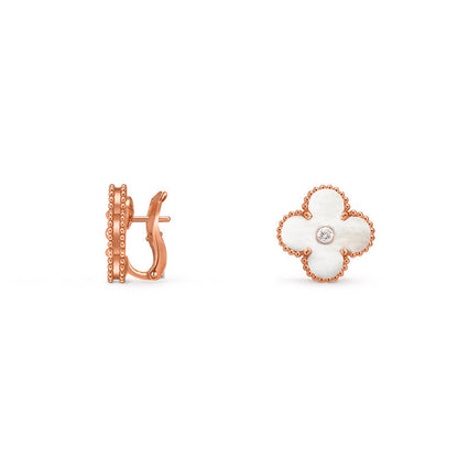 [Garvey]15MM CLOVER FLOWER STUD EARRINGS DIAMOND-ROSE GOLD COLLECTION