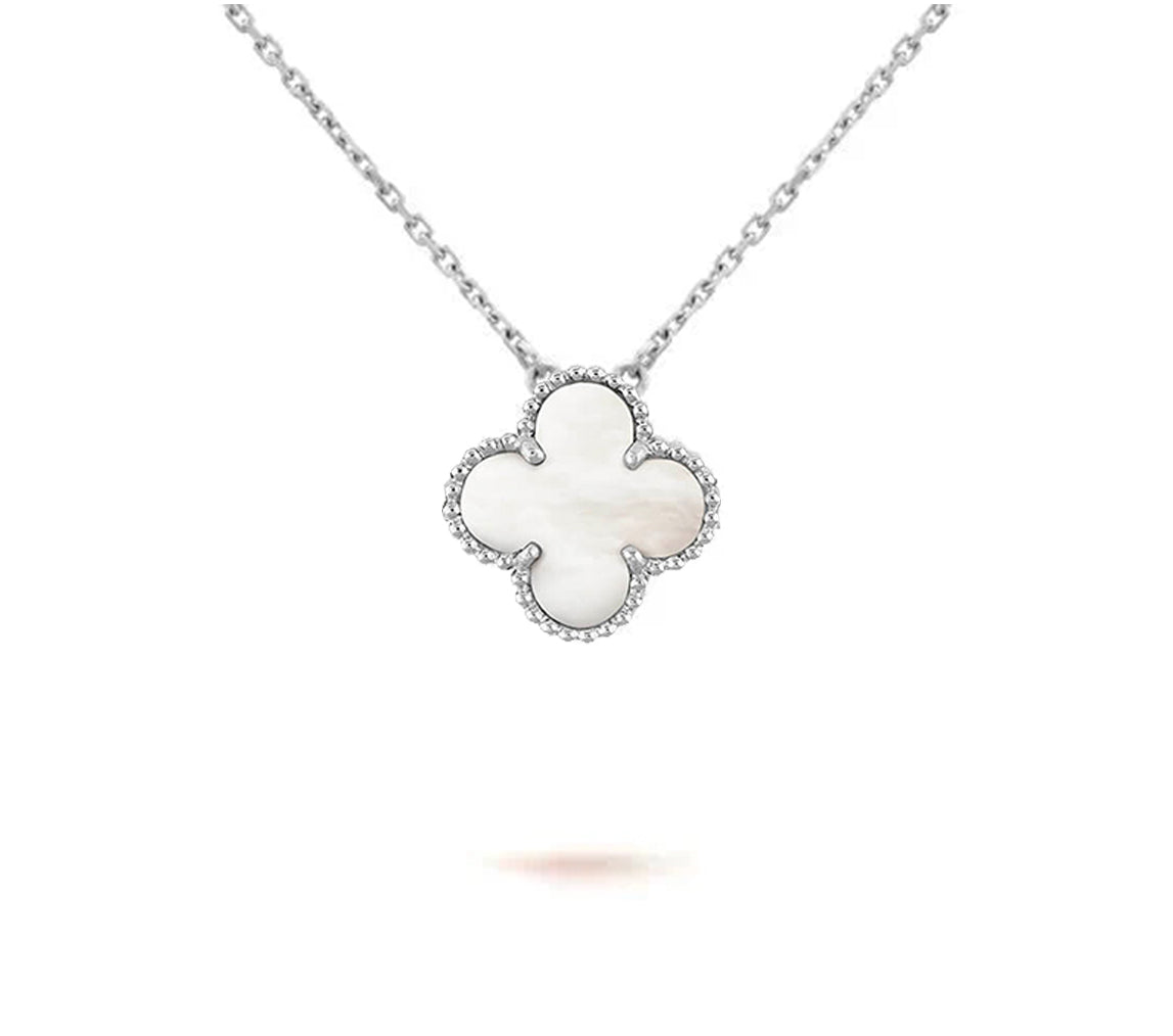 [Garvey]15MM CLOVER FLOWER PENDANT NECKLACE WHITE GOLD COLLECTION