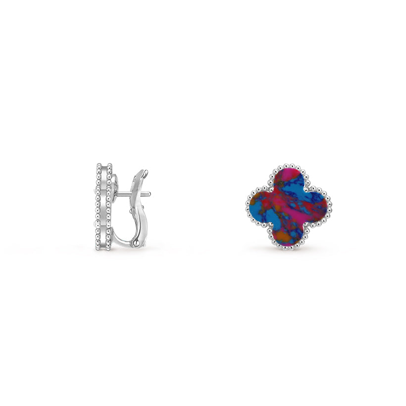[Garvey]15MM CLOVER FLOWER STUD EARRINGS WHITE GOLD COLLECTION