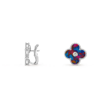 [Garvey]15MM CLOVER FLOWER STUD EARRINGS DIAMOND-WHITE GOLD COLLECTION